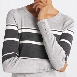 Womens Gray and Black Striped Sweater Large